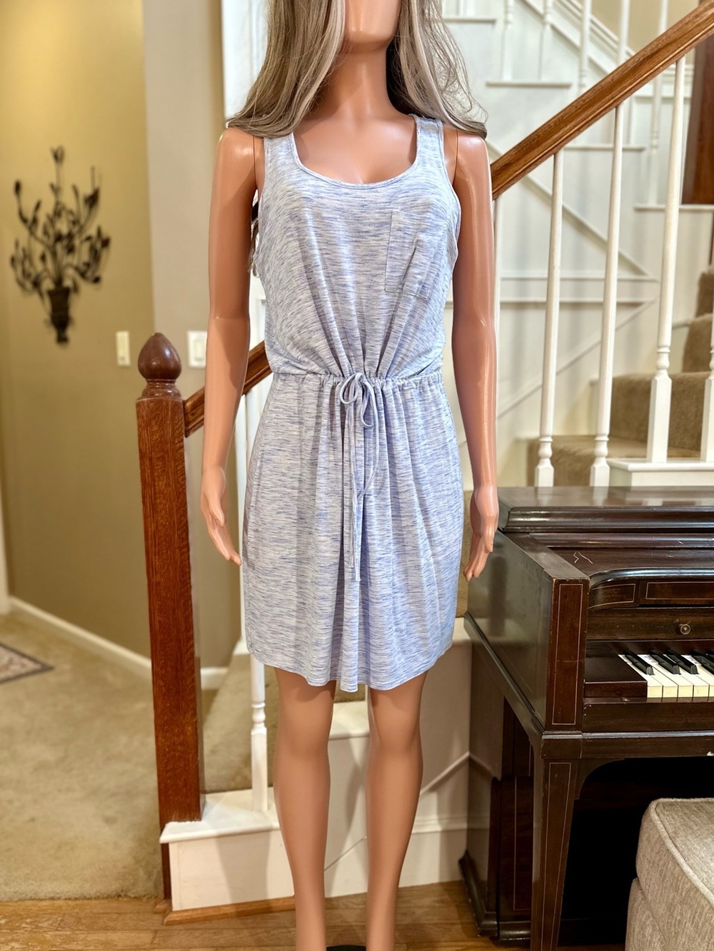 Olive & Oak Light Blue Heathered Drawstring Tank Dress